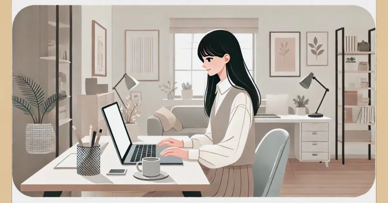 イメージ画像： 「PC作業をする女性のイラスト」