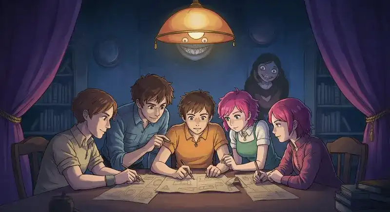 対策を考える人々と笑う影k