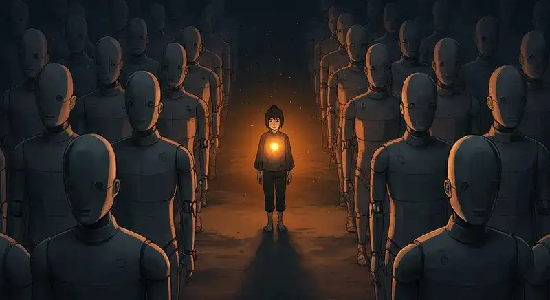 ロボットの中で胸に光を灯す人物