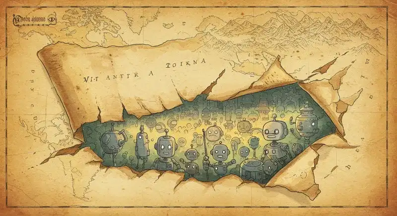 古い地図がめくれ新しい風景が見える様子