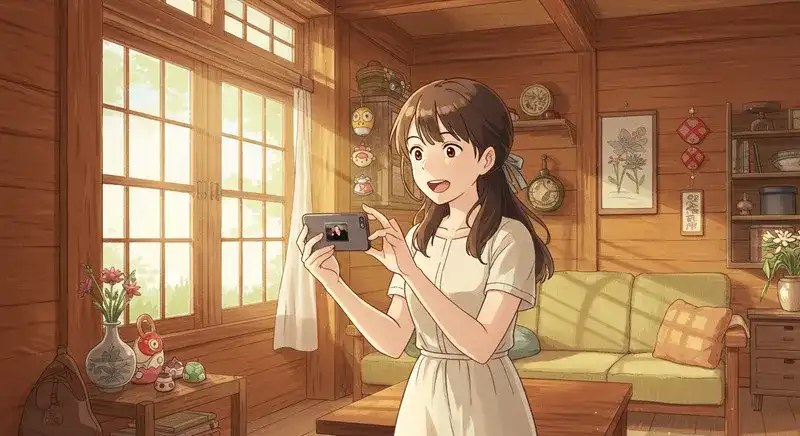 動画に感心する若い母親