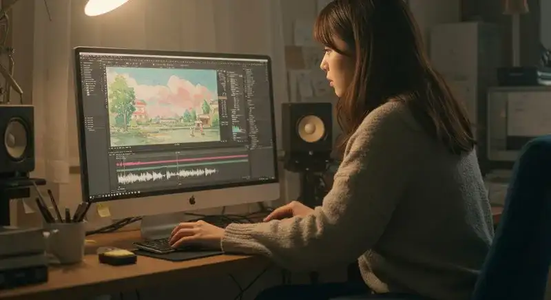 動画編集に集中する女性