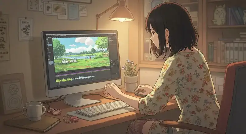 動画編集に集中する女性