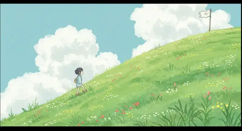 坂道を一歩ずつ登る人物