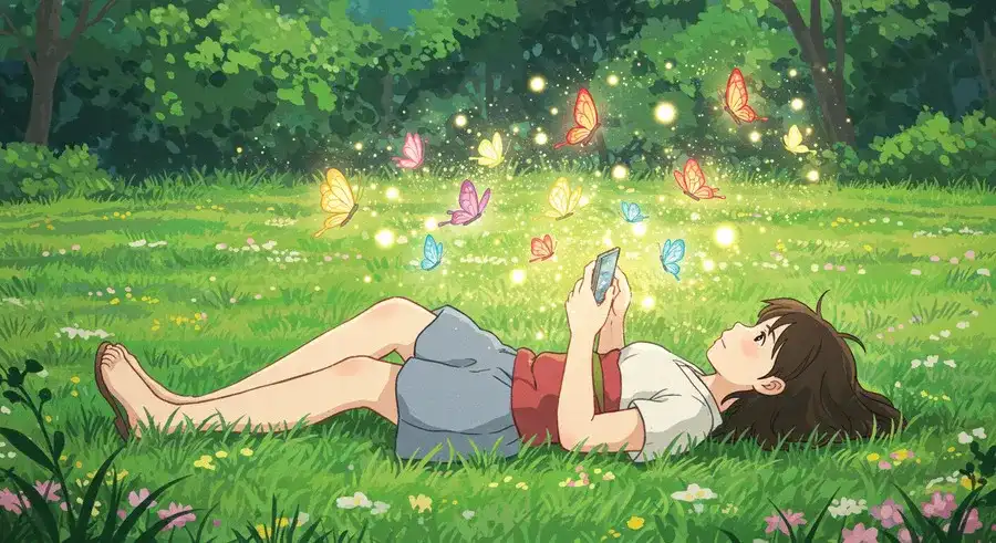 スマホで手軽にAIイラストメーカーを楽しむ女の子。-