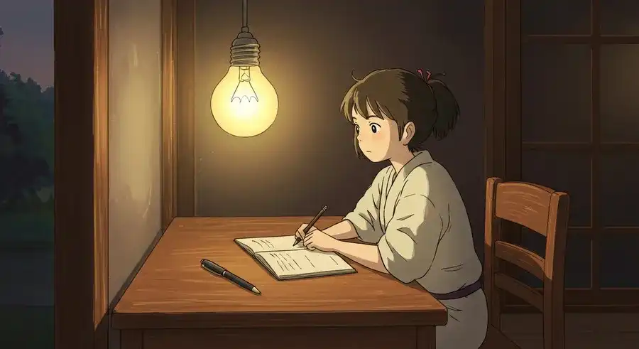 AI漫画サイトでアイデアを閃く少女のイラスト-