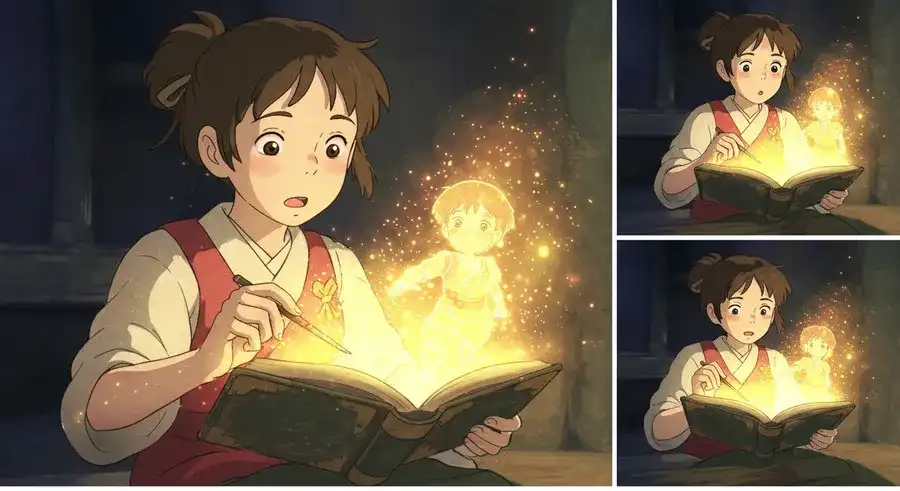 AI漫画サイトのプロンプト術を学ぶ少女のイラスト-