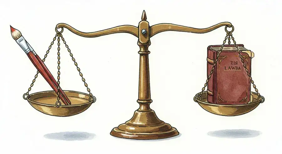 絵筆と法律書が乗った天秤-resized
