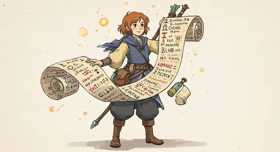 呪文の巻物を広げる魔法使い-resized