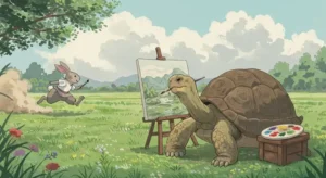 ゆっくり絵を描く亀と急ぐウサギ-