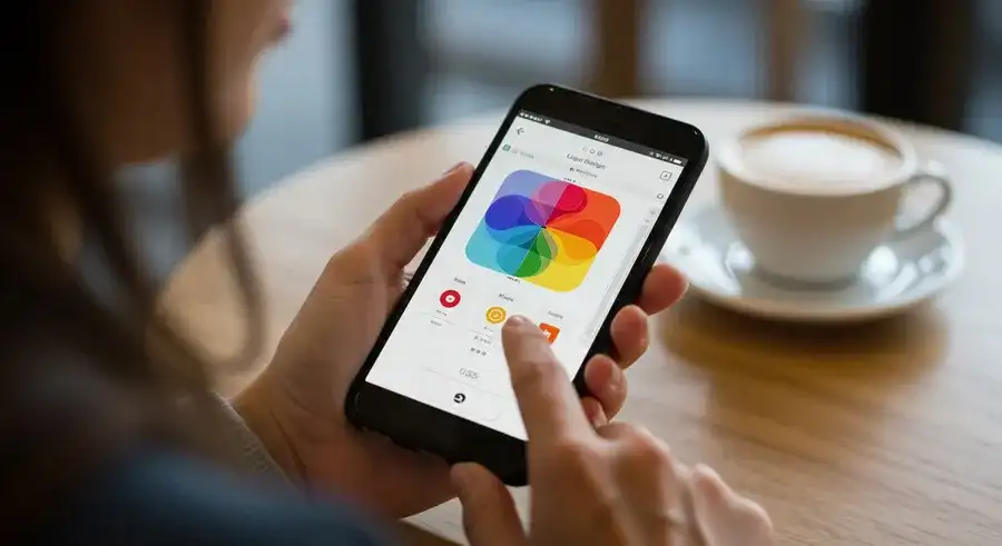 スマホアプリを使い、無料でロゴ作成する女性-